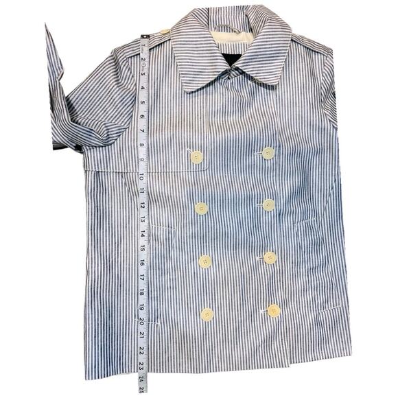 J. Crew Waxed Linen Blue and White Striped Crop Trench Jacket - Picture 16 of 16